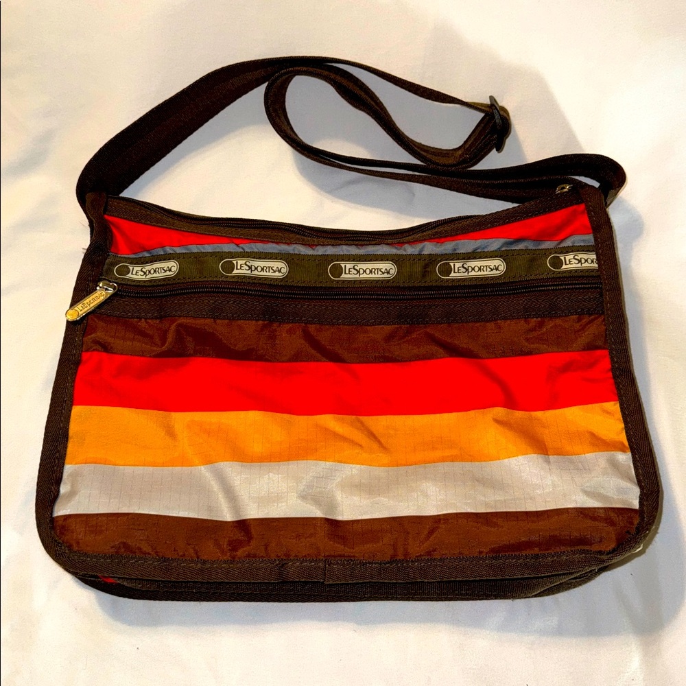 LeSportsac Everyday Deluxe Crossbody Expandable Bag Purse Striped Nylon 13x10x5 - Picture 2 of 9